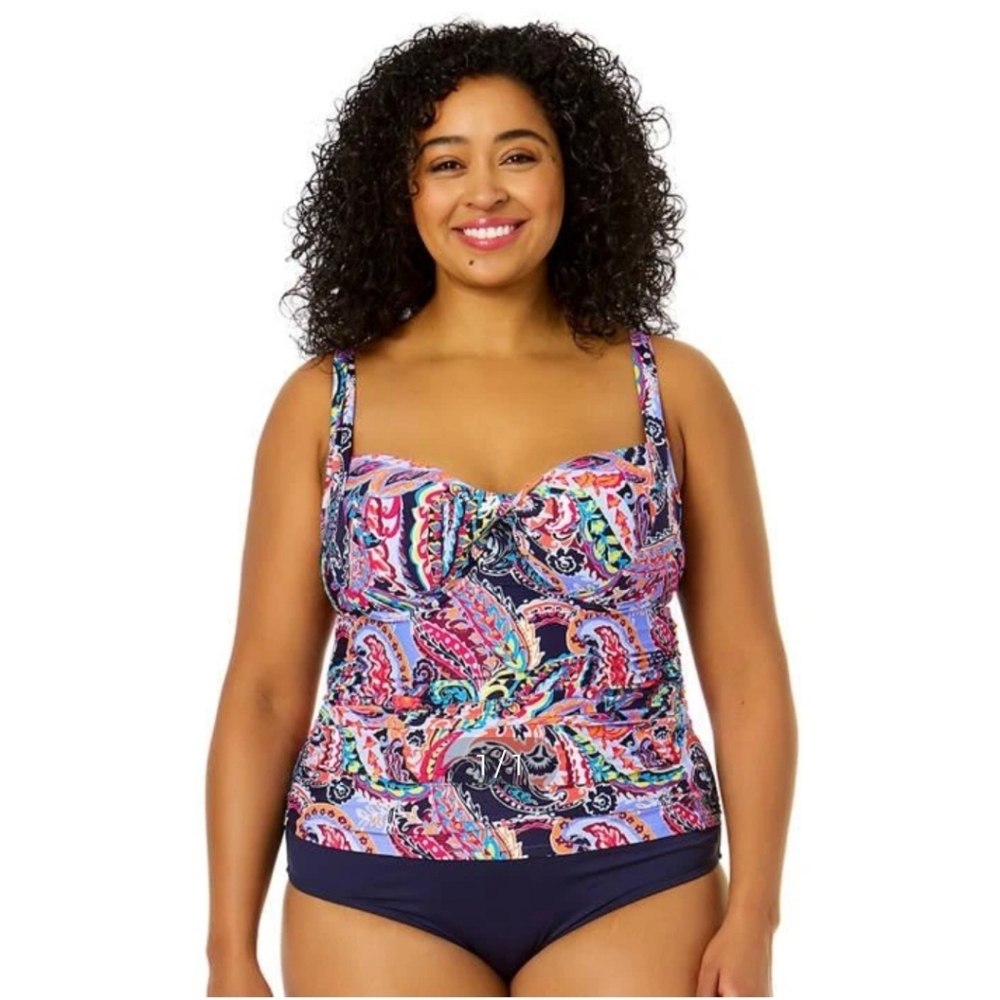 NWT Anne Cole Pink & Navy Paisley Tankini Top